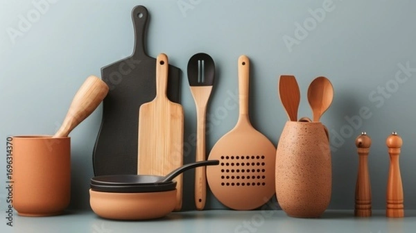 Obraz Elegant Kitchen Utensils and Tools in Earthy Tones