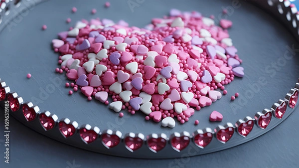 Obraz Close up of colorful heart shaped sprinkles in decorative arrangement