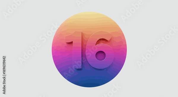 Fototapeta Colorful 3D sixteen number on pastel background perfect for digital design projects