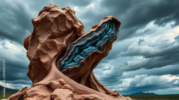 Fototapeta Dramatic Geode Crystal Ribbon Pattern in Clay - Abstract Sculptural Art with Stormy Skies Texture