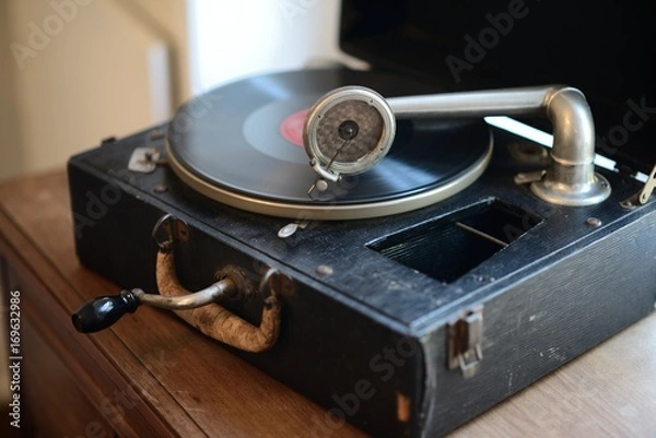 Fototapeta Vintage Gramophone Victrola with spinning record