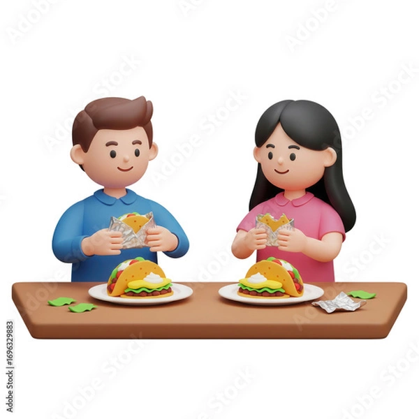 Fototapeta Couple Enjoying Tacos Together On A Date With Transparent Background Animation