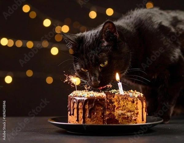 Fototapeta  A cat eating cake