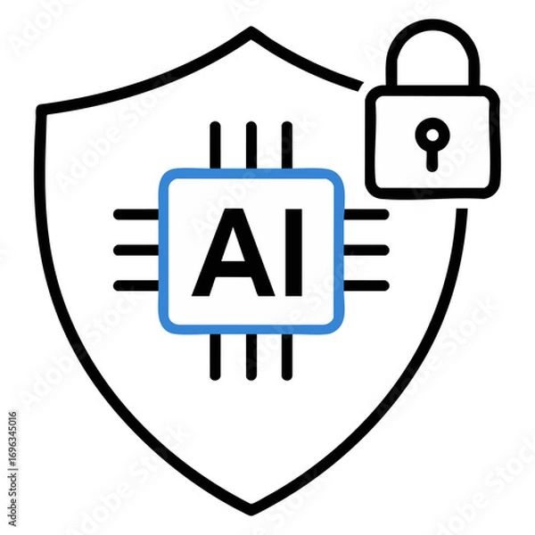 Fototapeta AI and Cybersecurity Shield with Artificial Intelligence Symbol – Vector Illustration