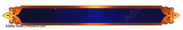 Fototapeta Decorative ornamental banner with blue center and golden ornate edges isolated on transparent background
