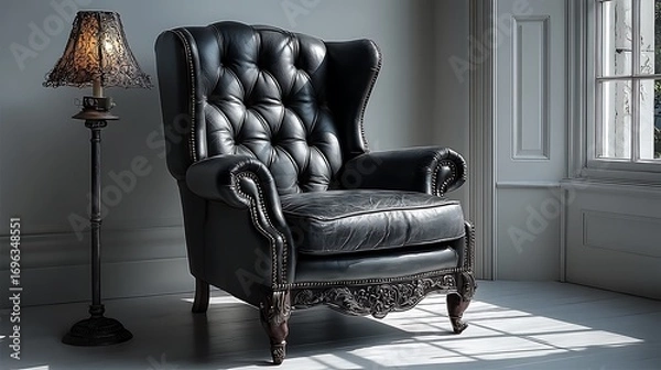 Fototapeta Elegant tufted leather chair high resolution image
