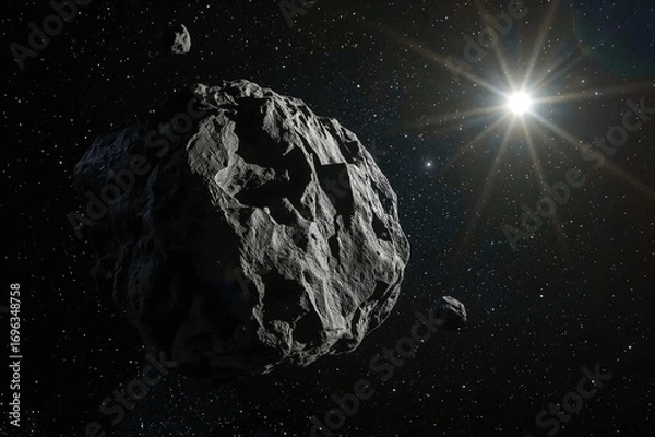 Fototapeta Massive space rocks and meteorite fragments drifting through the cosmos