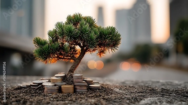 Fototapeta Coins and tree growth high resolution image