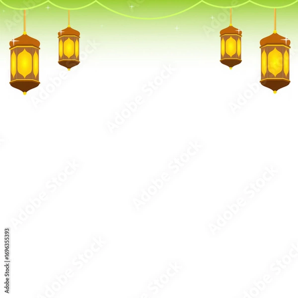 Fototapeta Festive eid alfitr or ramadan background with hanging lanterns, isolated on transparent background