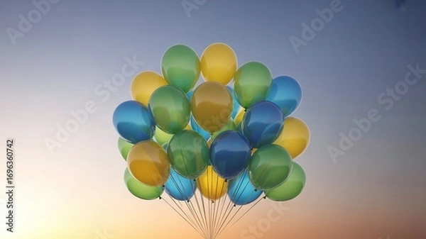 Obraz Vibrant balloons ascend into a soft, gradient sky creating a joyful, celebratory atmosphere for any event