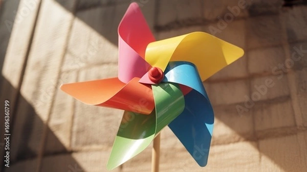Obraz Vibrant pinwheel spins joyfully in bright sunlight against textured background