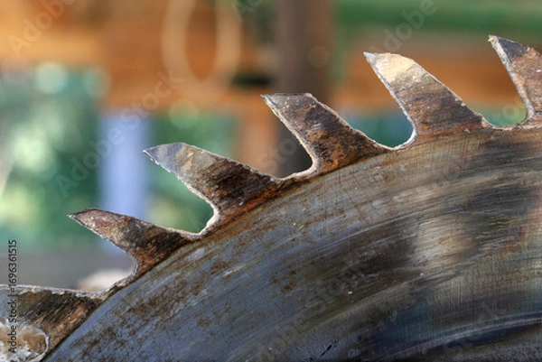 Obraz Rusty circular  saw blade teeth close up view.