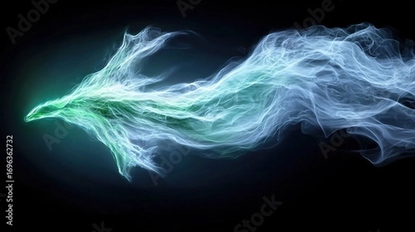 Fototapeta   a green and white bird on a black background, with the bird located on the left side of the image