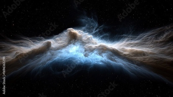 Fototapeta   A large star in a cloudy sky, with smoke emanating from its peak