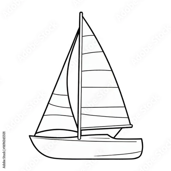 Fototapeta Simple black and white illustration of a sailboat ready for a journey on the water