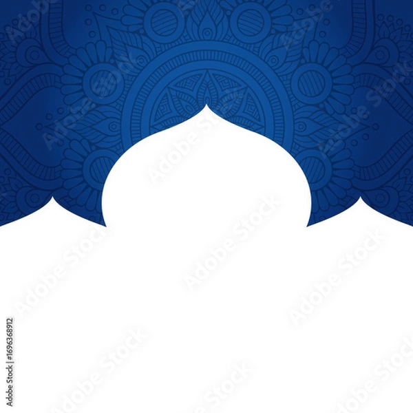 Fototapeta Blue islamic archway with intricate mandala pattern and white space for text, isolated on transparent background