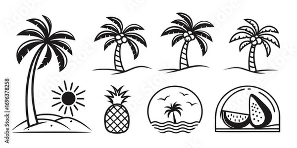 Fototapeta Tropical Summer Beach Icons Collection