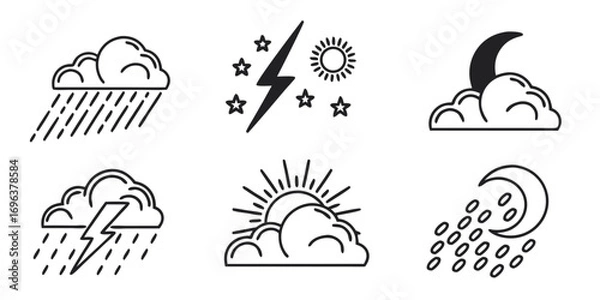 Obraz Weather Icons Collection: Rain, Sun, Moon, Lightning, Stars