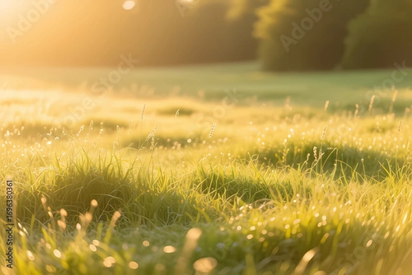 Fototapeta background of grassy meadow with soft golden light