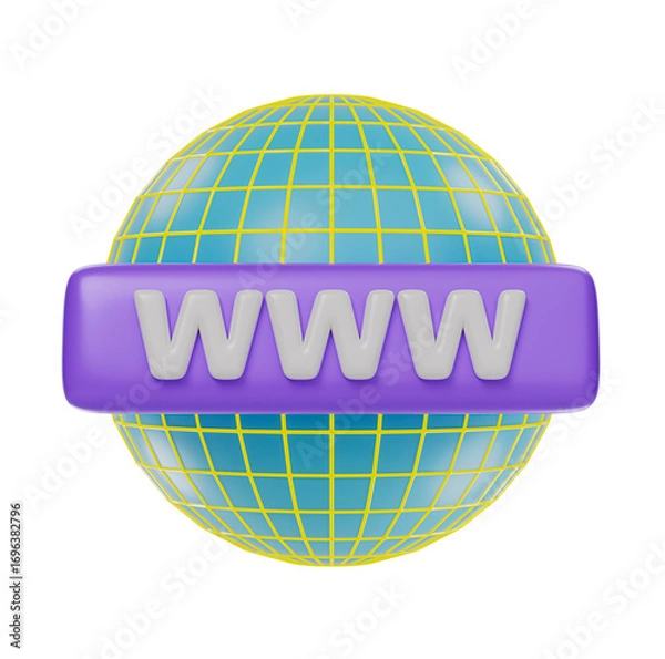 Fototapeta 3D render of text WWW and globe. World Wide Web symbol internet icon. minimal design