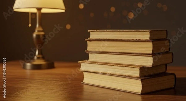Fototapeta Old Books Stack with Warm Light
