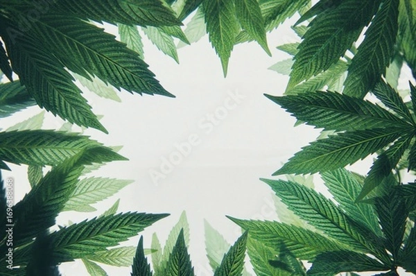 Fototapeta Complete coverage of vibrant green marijuana foliage.