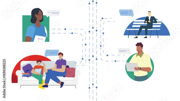 Fototapeta Diverse People Connecting Through Digital Communication