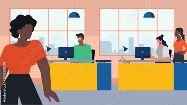 Fototapeta Diverse Team Collaborating in Modern Office Workspace
