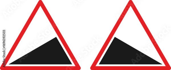 Fototapeta Steep climb traffic sign set. warning road sign set. danger hill caution traffic sign. Attention red triangle mark isolated on white background. Vector illustration
