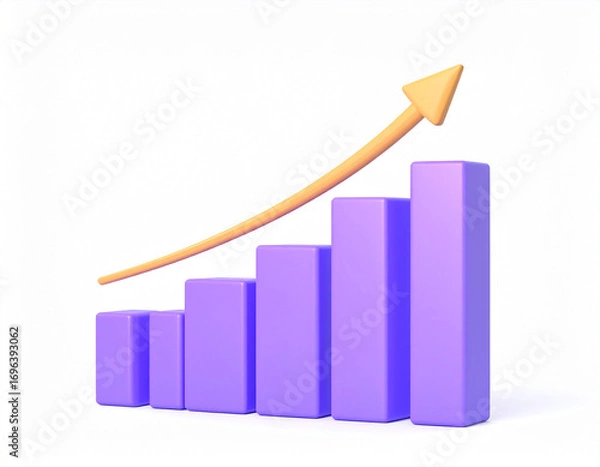 Fototapeta 3d minimal data analysis icon. soaring finances. Strengthening currency. A bar graph with an arrow rising. 3d illustration.datum, achievement, chart, diagram, financial, future, graph, Generative Ai