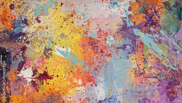 Fototapeta Vibrant abstract backdrop featuring random splashes, smears, and acrylic brushwork