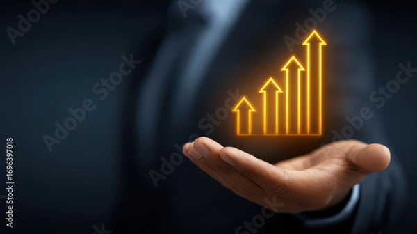 Fototapeta Businessman achieving success with glowing goals in 2026 futuristic environment neon visualization of target growth