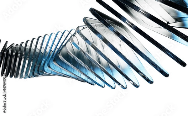 Fototapeta Dark blue background with glass transparent triangle shapes row. Abstract curve wave line pattern. Futuristic design digital technology, crystal light holographic array, neon black bg