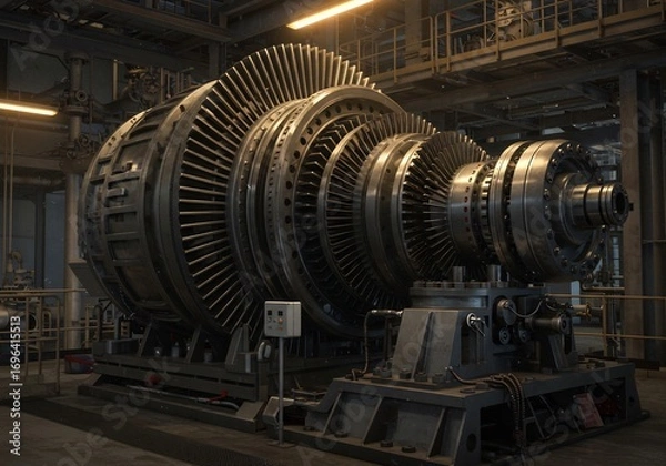 Fototapeta 巨大タービン、工場、金属光沢、精密機械、工業写真