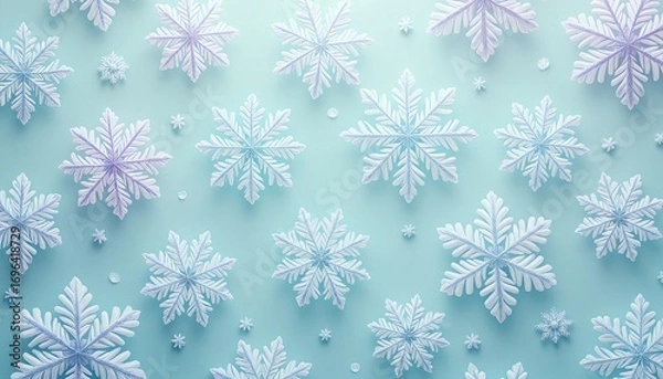 Fototapeta seamless pattern of multiple snowflakes on light blue background