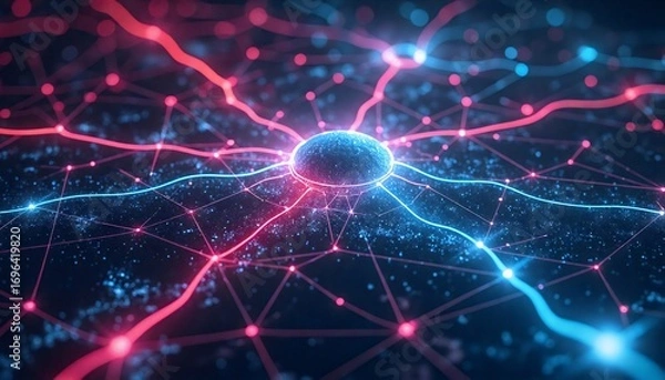 Fototapeta digital illustration of sphere in center network interconnected lines and dots