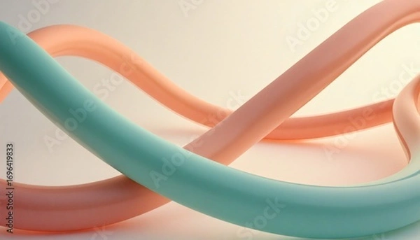 Fototapeta abstract 3d rendering of two curved lines in different colors one light blue and other peach