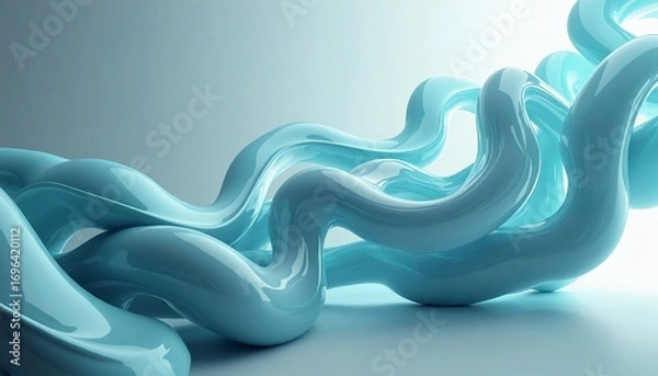 Fototapeta abstract digital art piece appears to made up of multiple wavy lines in light blue color
