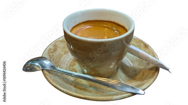 Fototapeta Freshly Brewed Espresso on Rustic Saucer