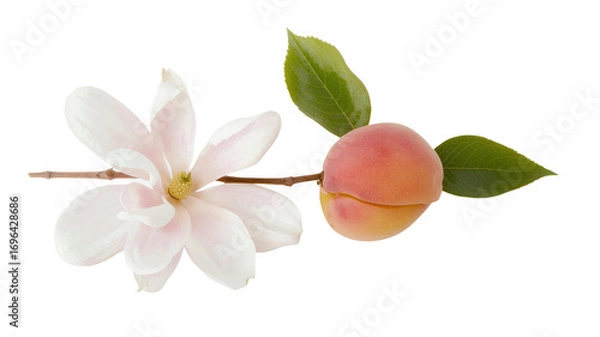 Fototapeta Delicate Magnolia Blossom and Ripe Apricot on Branch