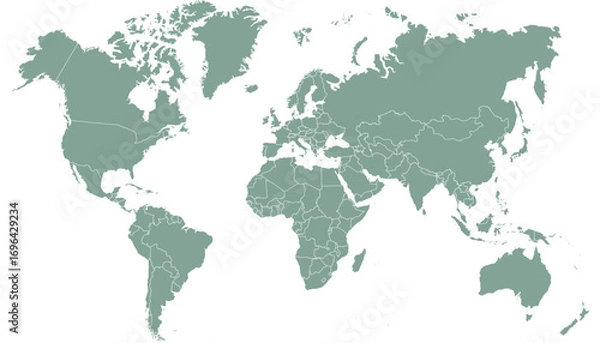 Fototapeta World map. Grey modern vector map. Silhouette.