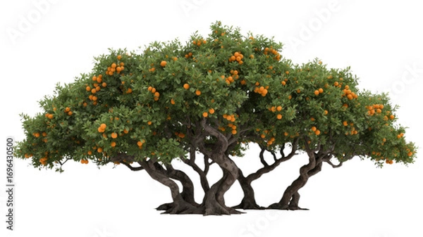 Fototapeta Abundant Orange Tree with Intertwined Trunks - Isolated on Transparent Background
