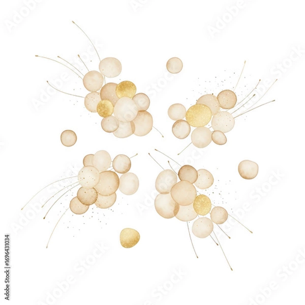 Obraz Abstract golden orbs and splashes isolated on transparent background