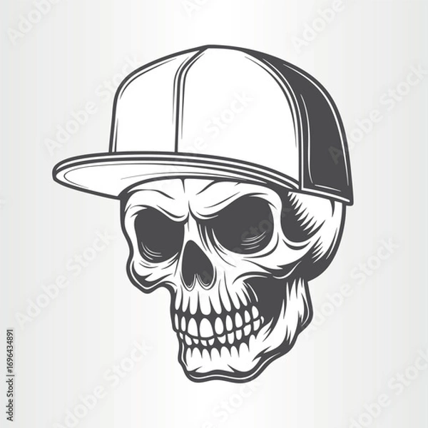 Fototapeta Skull with a baseball cap, front view, isolated on white background