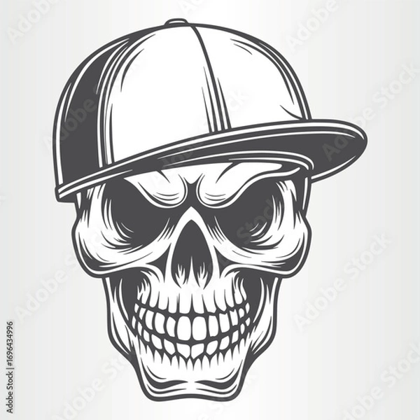 Fototapeta Skull with a baseball cap, front view, isolated on white background