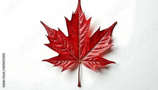 Fototapeta Red maple leaf on a white background
