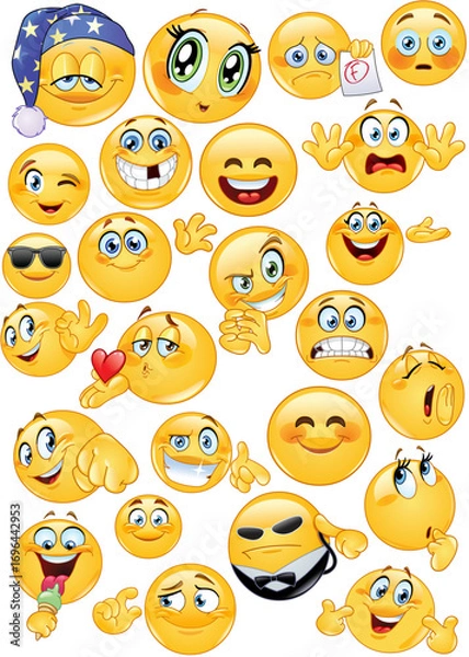 Obraz Emoticon Pack Vector Funny Emoji Faces Collection