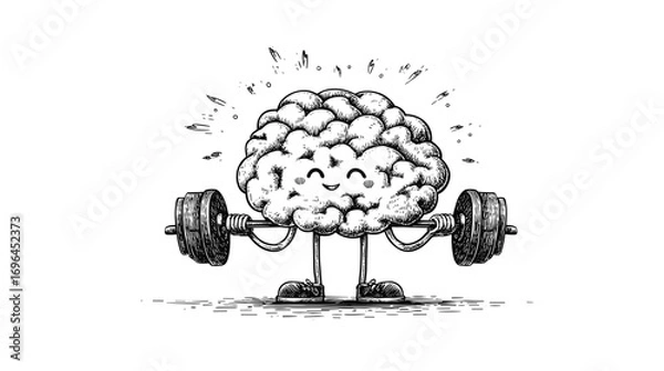 Fototapeta Illustration of a brain lifting weights, symbolizing mental strength.