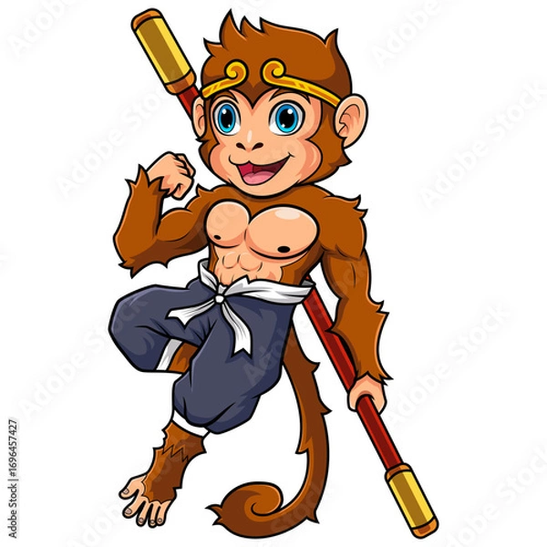Obraz Cartoon Monkey King Poses With Staff