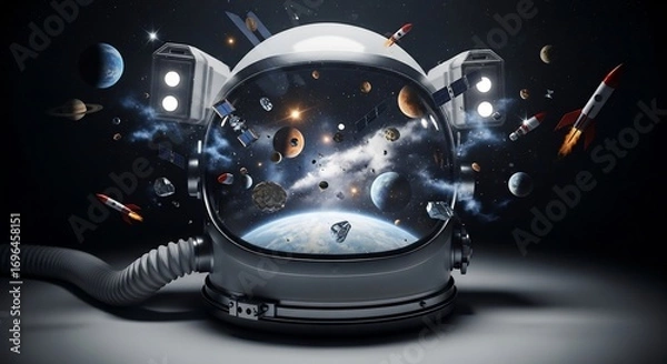 Fototapeta The Universe Contained: A Surreal Cosmic Scene Inside an Astronaut's Helmet
